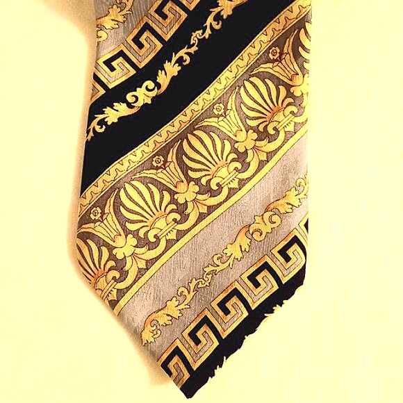 Vintage Angelino Italy Geometic Abstrct Greek Roman Design Silk Neccktie - Picture 2 of 5